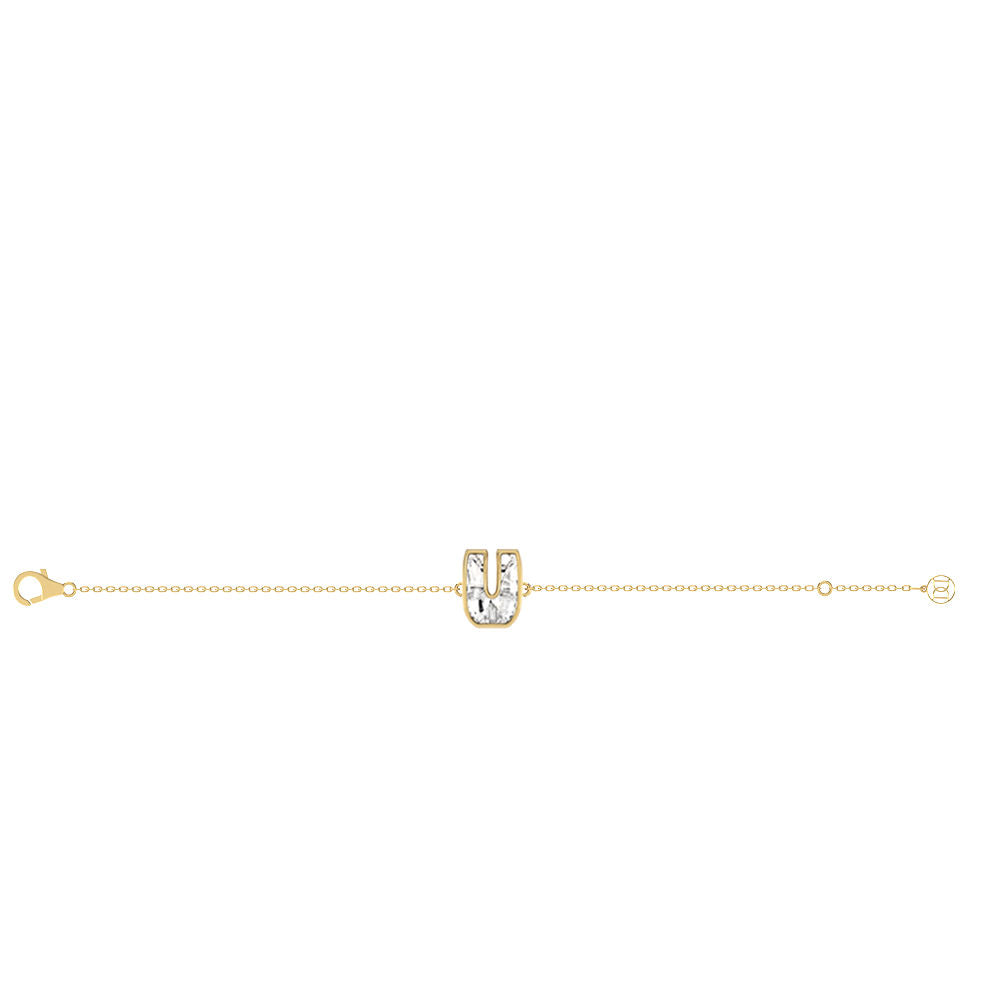 Alfabet Bogstav U 18K Guld, Rosaguld eller Hvidguld Armbånd m. Solitaire Lab-Grown Diamant