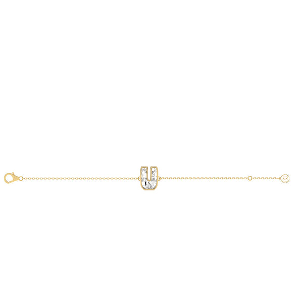 Alphabet Initial U 18K Gold, Rosegold or Whitegold Bracelet w. Solitaire Lab-Grown Diamond