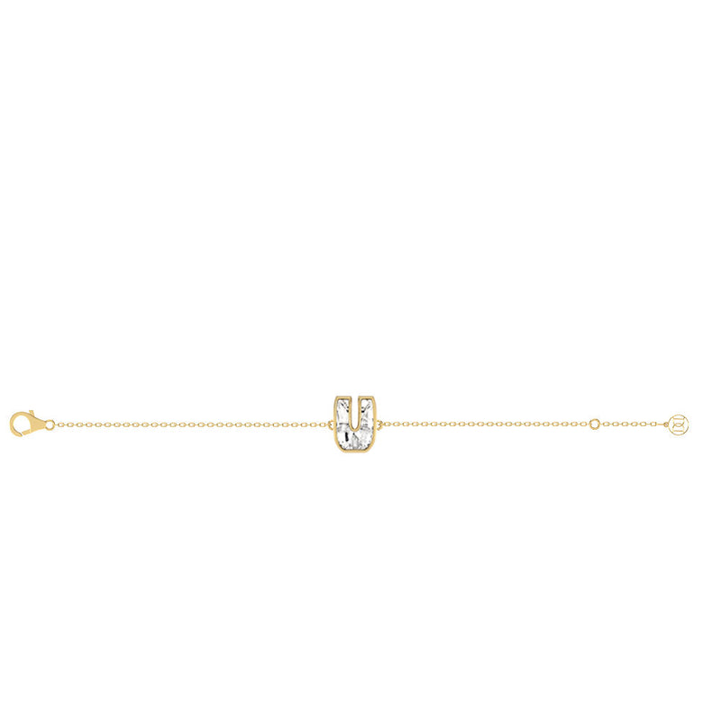 Alfabet Bogstav U 18K Guld, Rosaguld eller Hvidguld Armbånd m. Solitaire Lab-Grown Diamant