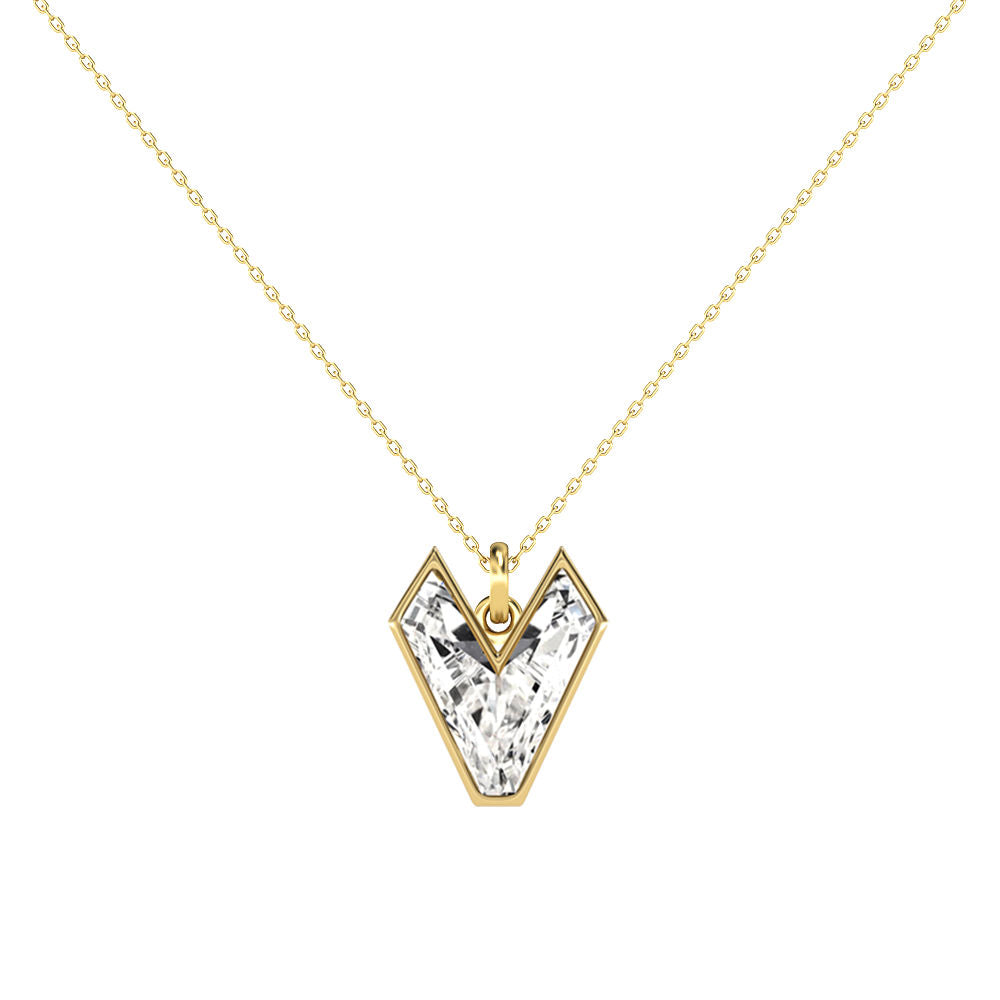 Alphabet 18K Gold, Rosegold or Whitegold Inital V Pendant w. Solitaire Lab-Grown Diamond