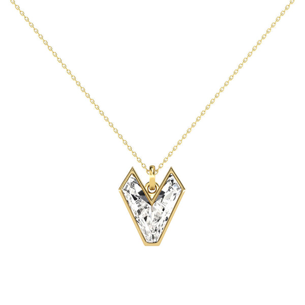 Alphabet 18K Gold, Rosegold or Whitegold Inital V Pendant w. Solitaire Lab-Grown Diamond