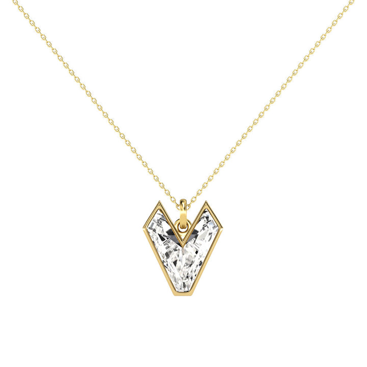 Alphabet 18K Gold, Rosegold or Whitegold Inital V Pendant w. Solitaire Lab-Grown Diamond