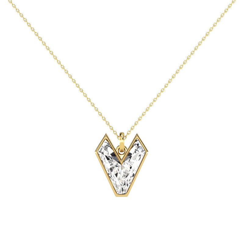 Alphabet 18K Gold, Rosegold or Whitegold Inital V Pendant w. Solitaire Lab-Grown Diamond