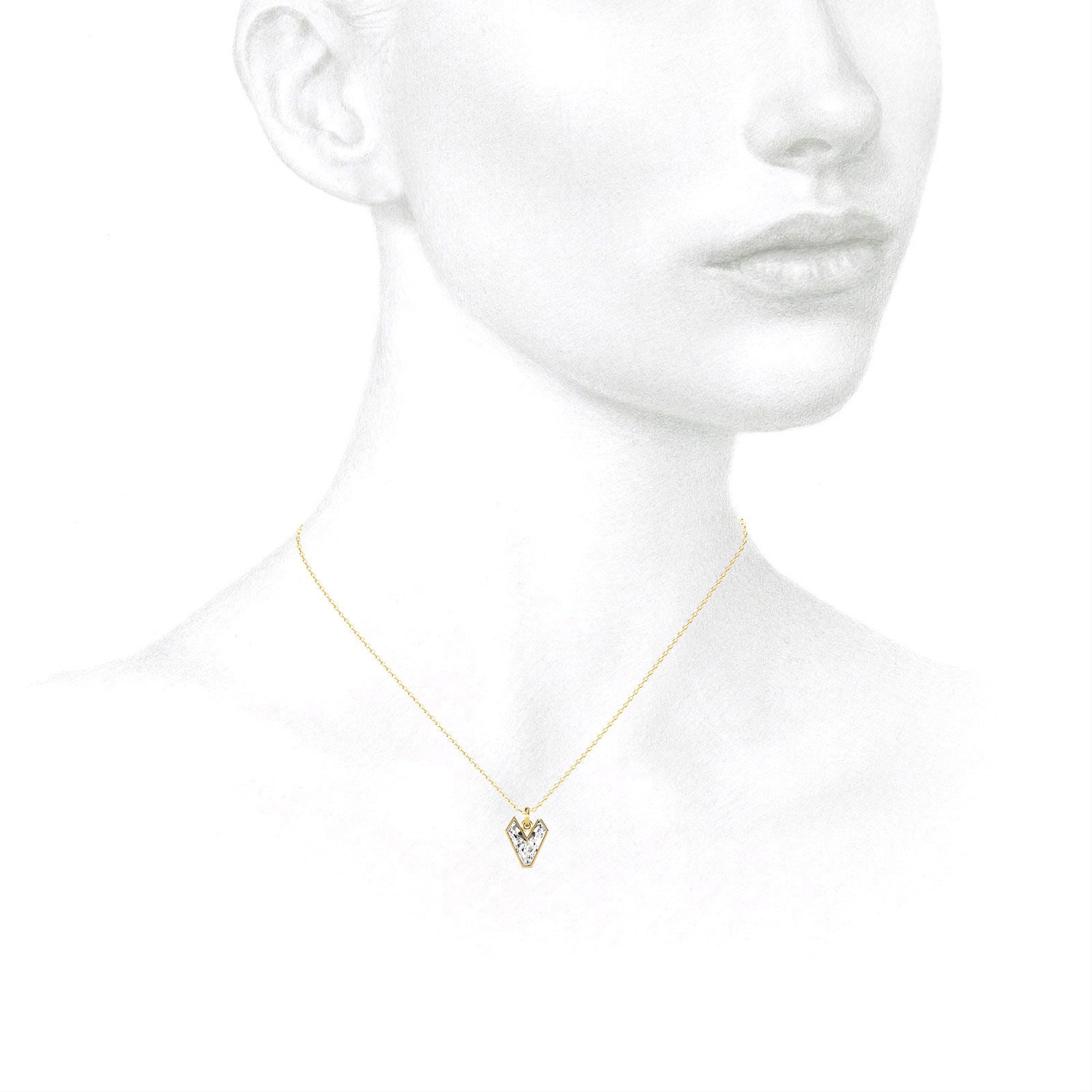 Alphabet 18K Gold, Rosegold or Whitegold Inital V Pendant w. Solitaire Lab-Grown Diamond