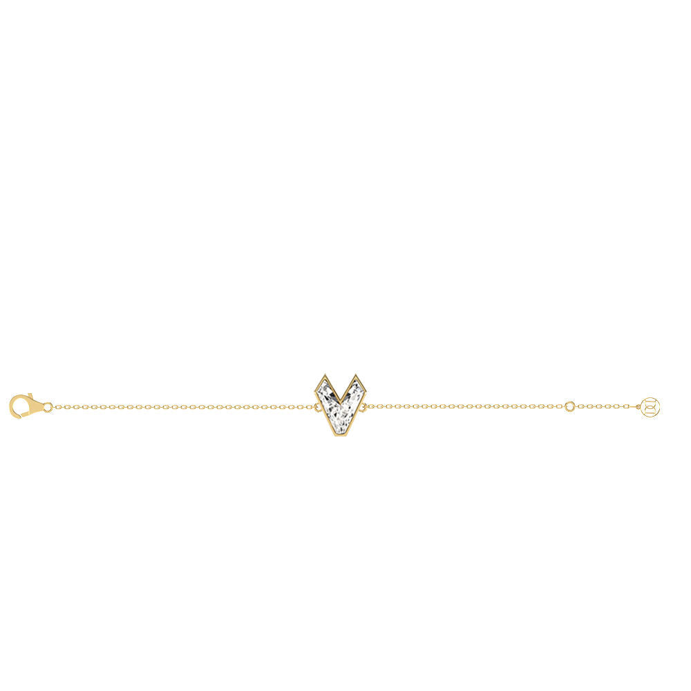Alphabet Initial V 18K Gold, Rosegold or Whitegold Bracelet w. Solitaire Lab-Grown Diamond