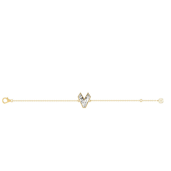 Alphabet Initial V 18K Gold, Rosegold or Whitegold Bracelet w. Solitaire Lab-Grown Diamond