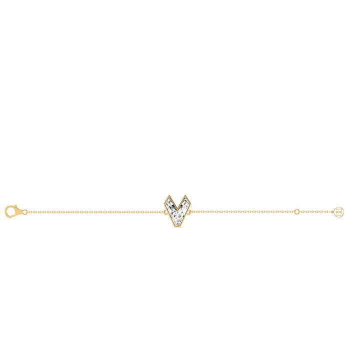 Alphabet Initial V 18K Gold, Rosegold or Whitegold Bracelet w. Solitaire Lab-Grown Diamond