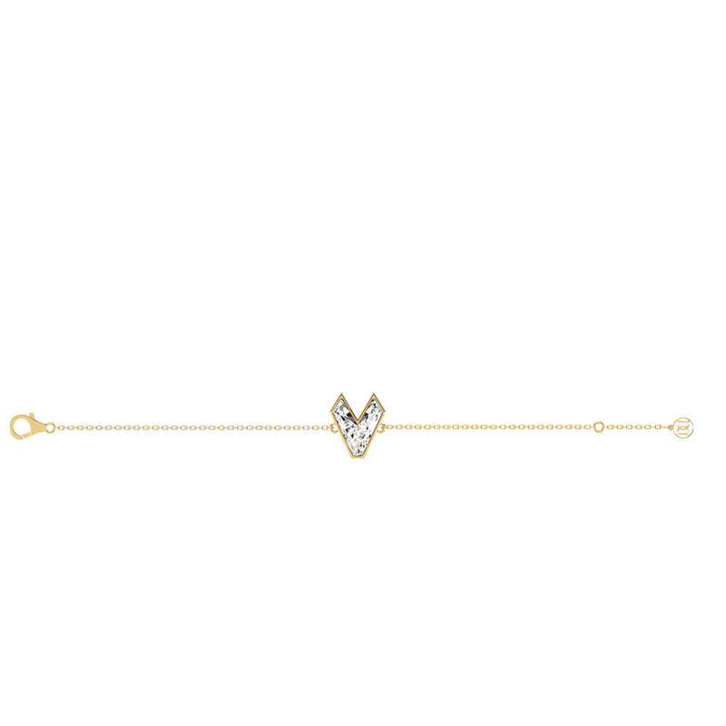 Alphabet Initial V 18K Gold, Rosegold or Whitegold Bracelet w. Solitaire Lab-Grown Diamond