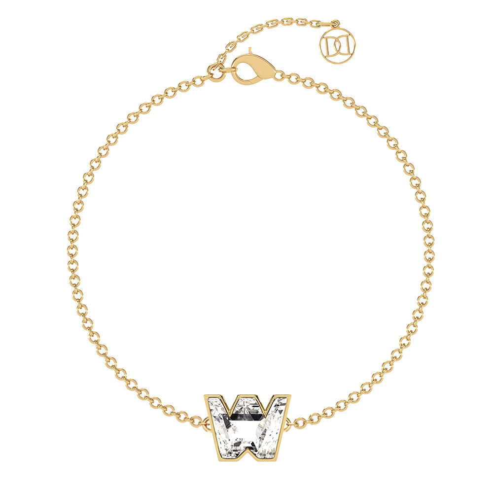 Alphabet Initial W 18K Gold, Rosegold or Whitegold Bracelet w. Solitaire Lab-Grown Diamond