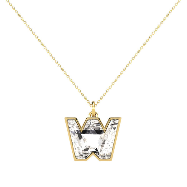 Alphabet 18K Gold, Rosegold or Whitegold Inital W Pendant w. Solitaire Lab-Grown Diamond