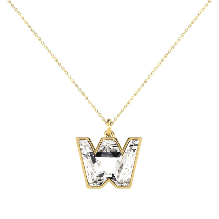 Alphabet 18K Gold, Rosegold or Whitegold Inital W Pendant w. Solitaire Lab-Grown Diamond