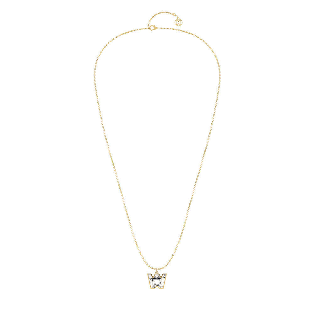 Alphabet 18K Gold, Rosegold or Whitegold Inital W Pendant w. Solitaire Lab-Grown Diamond
