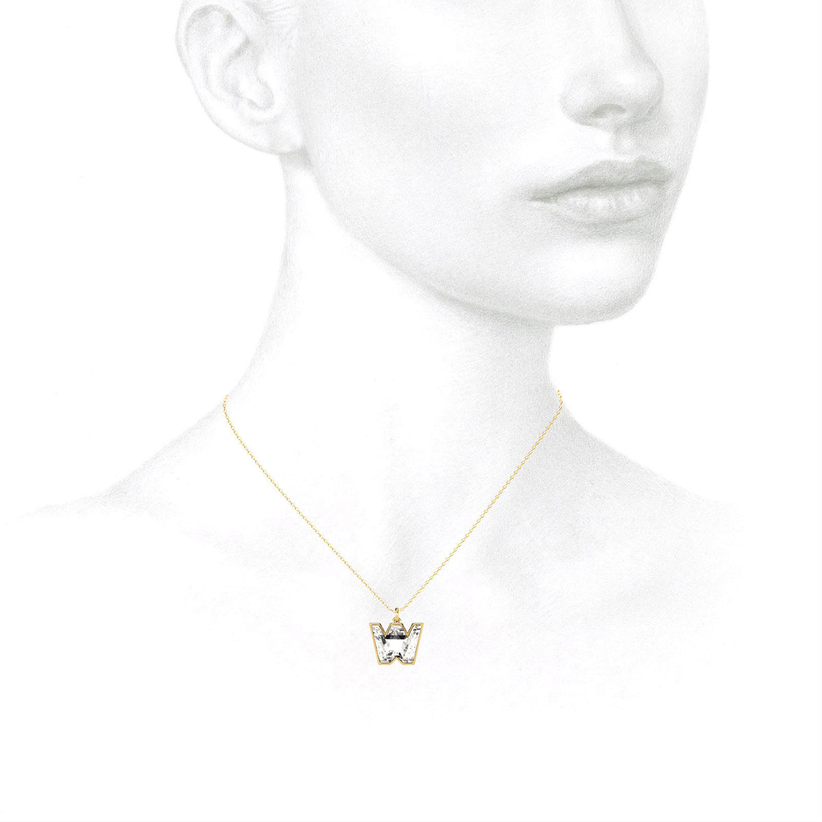 Alfabet 18K Guld, Rosaguld eller Hvidguld Initial W Vedhæng m. Solitaire Lab-Grown Diamant