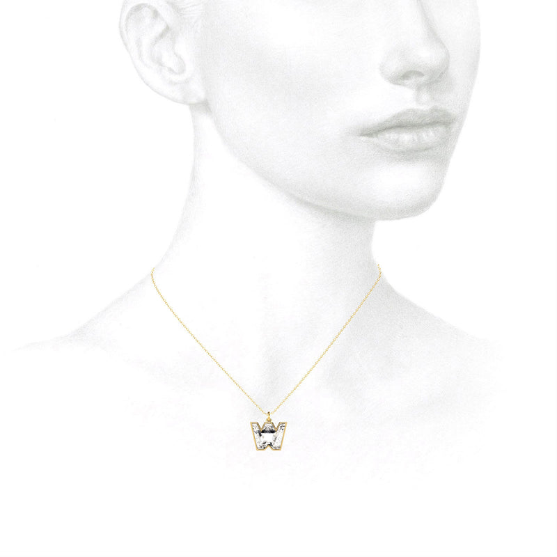 Alphabet 18K Gold, Rosegold or Whitegold Inital W Pendant w. Solitaire Lab-Grown Diamond