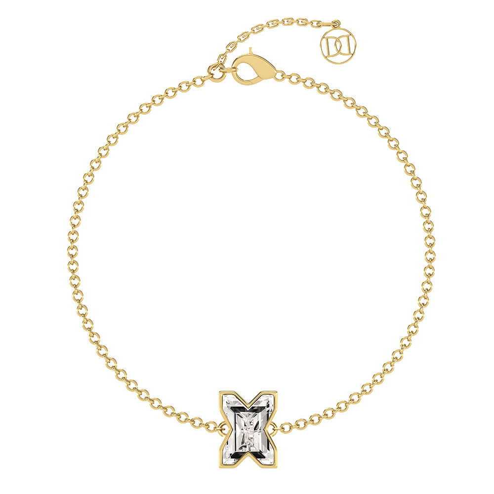 Alphabet Initial X 18K Gold, Rosegold or Whitegold Bracelet w. Solitaire Lab-Grown Diamond