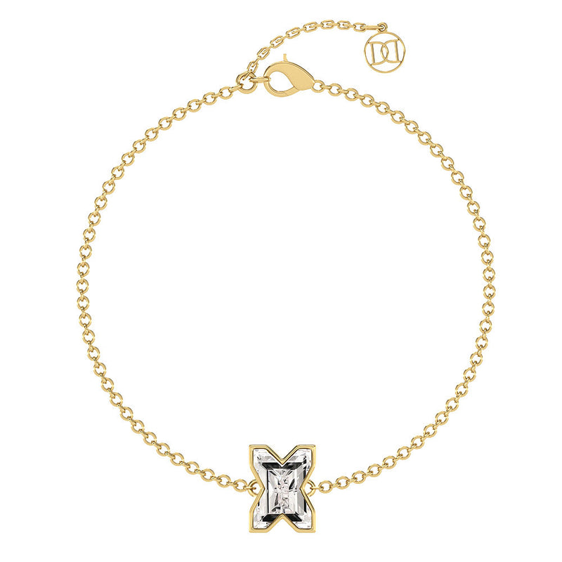 Alfabet Bogstav X 18K Guld, Rosaguld eller Hvidguld Armbånd m. Solitaire Lab-Grown Diamant