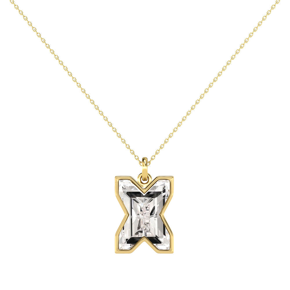Alphabet 18K Gold, Rosegold or Whitegold Inital X Pendant w. Solitaire Lab-Grown Diamond