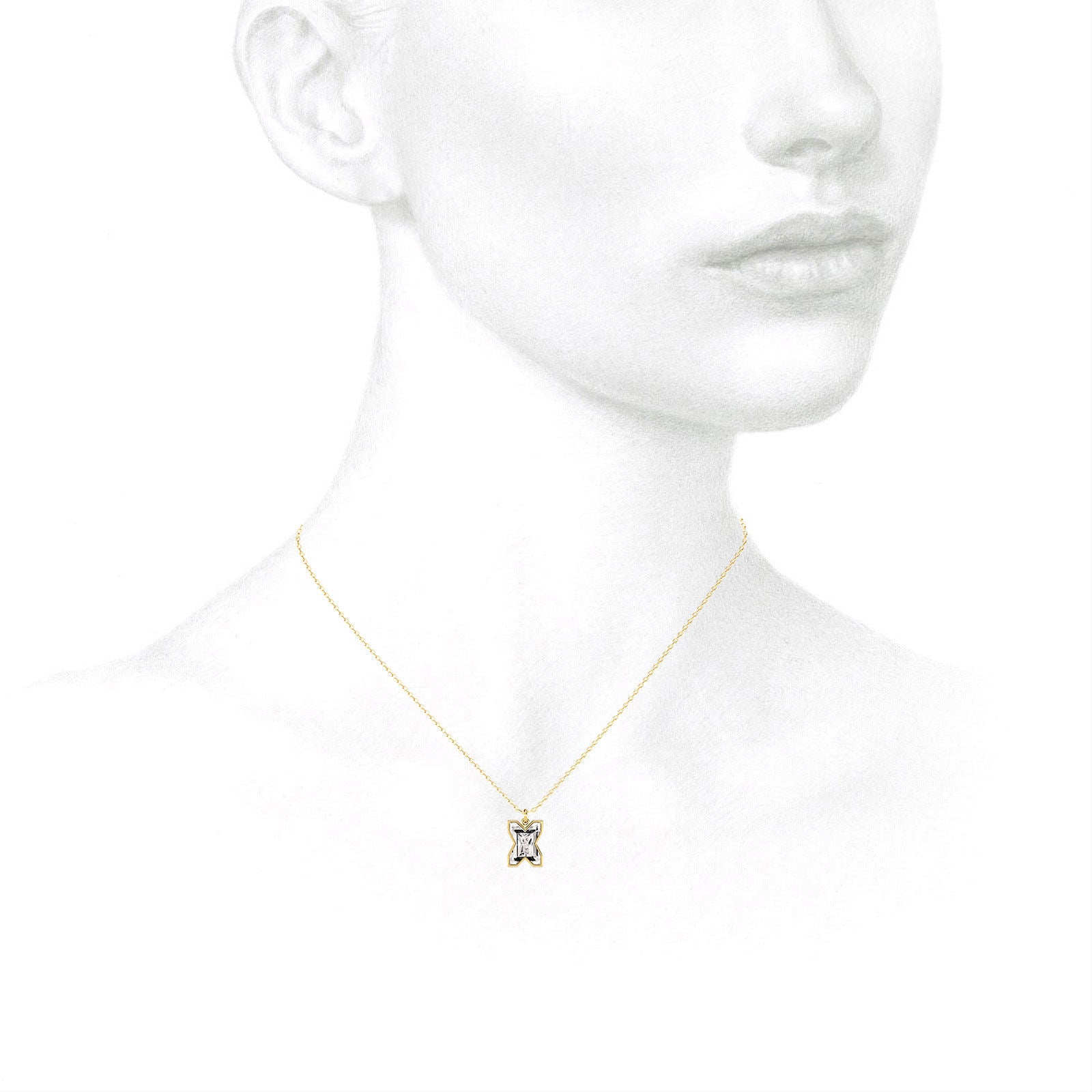 Alphabet 18K Gold, Rosegold or Whitegold Inital X Pendant w. Solitaire Lab-Grown Diamond