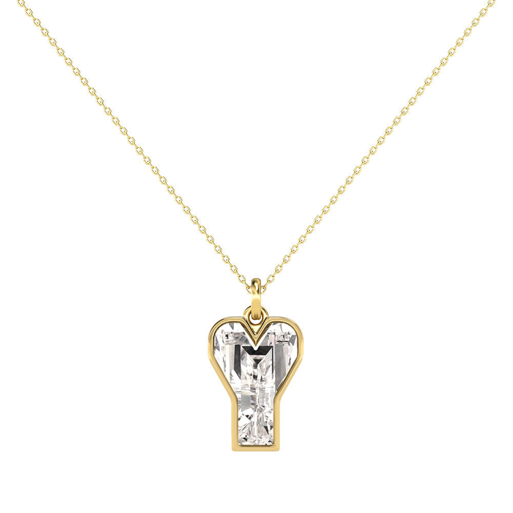 Alphabet 18K Gold, Rosegold or Whitegold Inital Y Pendant w. Solitaire Lab-Grown Diamond