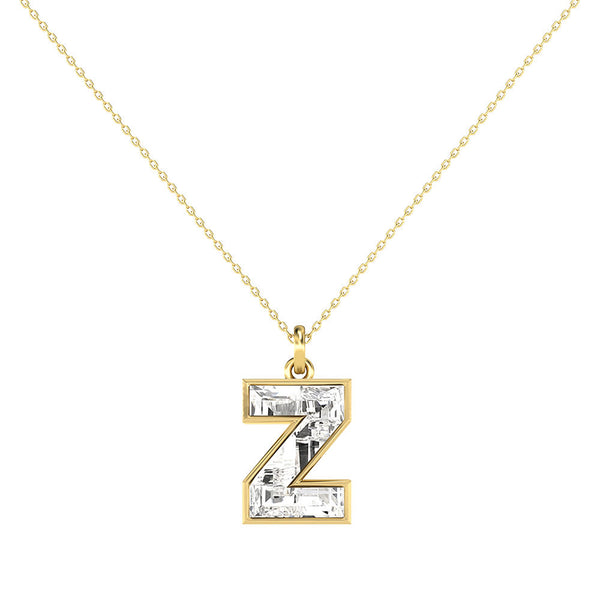 Alphabet 18K Gold, Rosegold or Whitegold Inital Z Pendant w. Solitaire Lab-Grown Diamond
