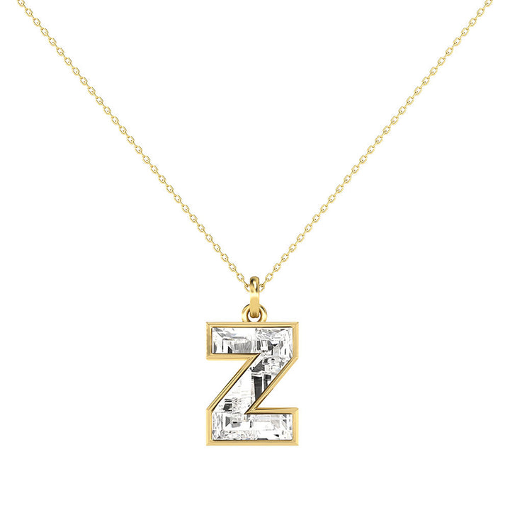 Alphabet 18K Gold, Rosegold or Whitegold Inital Z Pendant w. Solitaire Lab-Grown Diamond