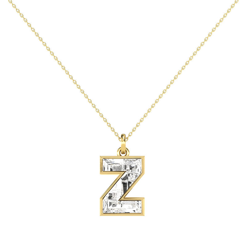 Alphabet 18K Gold, Rosegold or Whitegold Inital Z Pendant w. Solitaire Lab-Grown Diamond