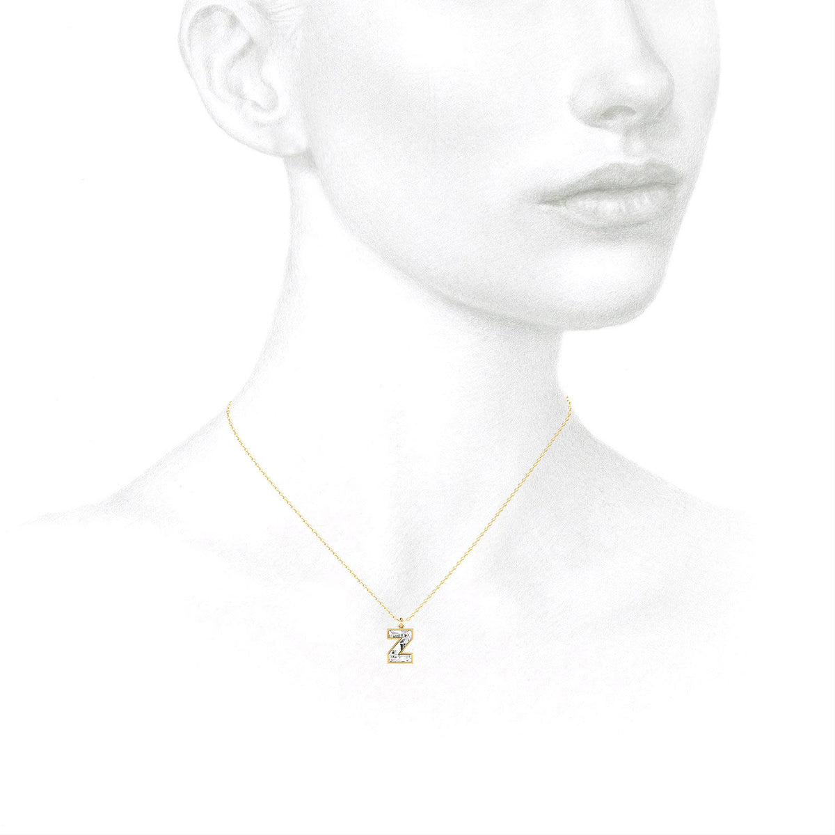 Alfabet 18K Guld, Rosaguld eller Hvidguld Initial Z Vedhæng m. Solitaire Lab-Grown Diamant