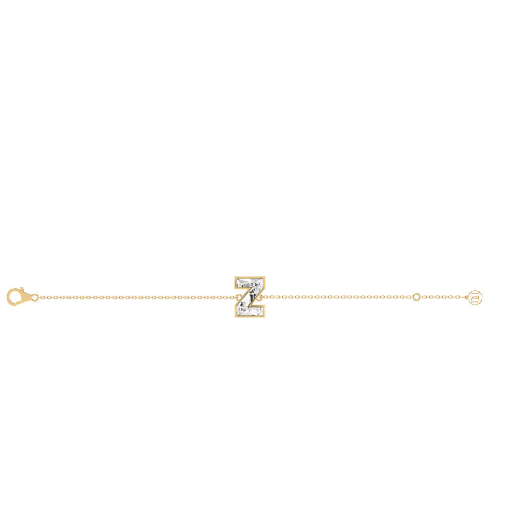 Alphabet Initial Z 18K Gold, Rosegold or Whitegold Bracelet w. Solitaire Lab-Grown Diamond