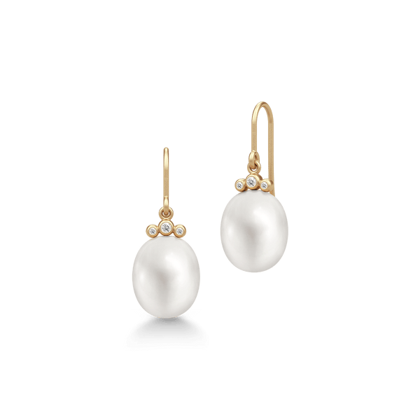 Lovina 14K Gold Earrings w. Diamonds & Pearl