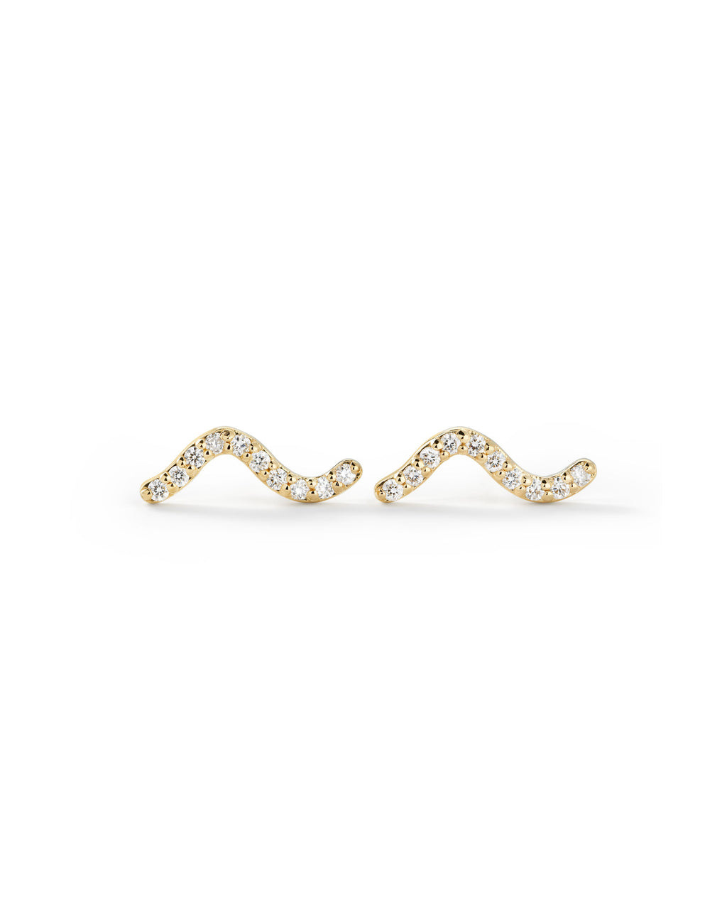 Wave Pavé 14k Gold Studs w. Diamonds