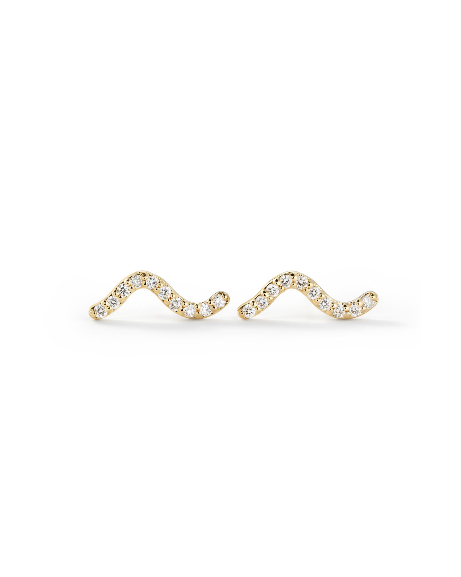 Wave Pavé 14K Guld Ørestikker m. Diamanter