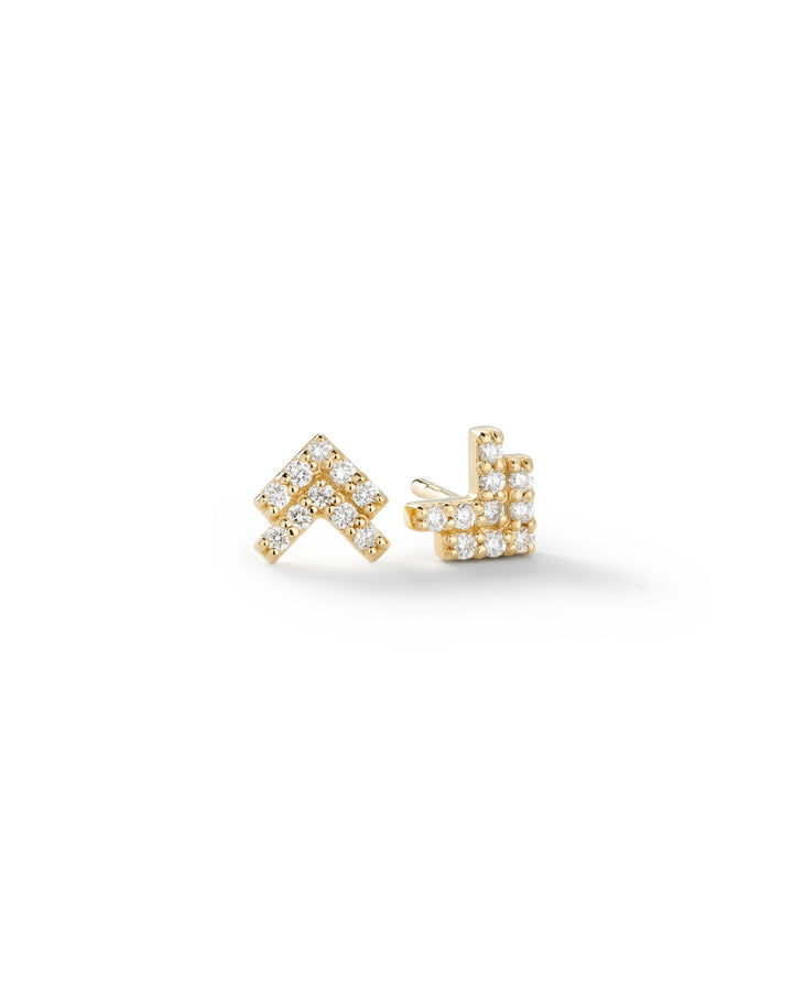 Double Arrow Pavé 14k Gold Studs w. Diamonds