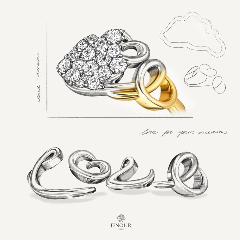 Allusia Love Detailed 18K Gold Ring w. Diamonds