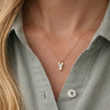 Alphabet 18K Gold, Rosegold or Whitegold Inital Y Pendant w. Solitaire Lab-Grown Diamond