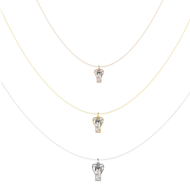 Alphabet 18K Gold, Rosegold or Whitegold Inital Y Pendant w. Solitaire Lab-Grown Diamond