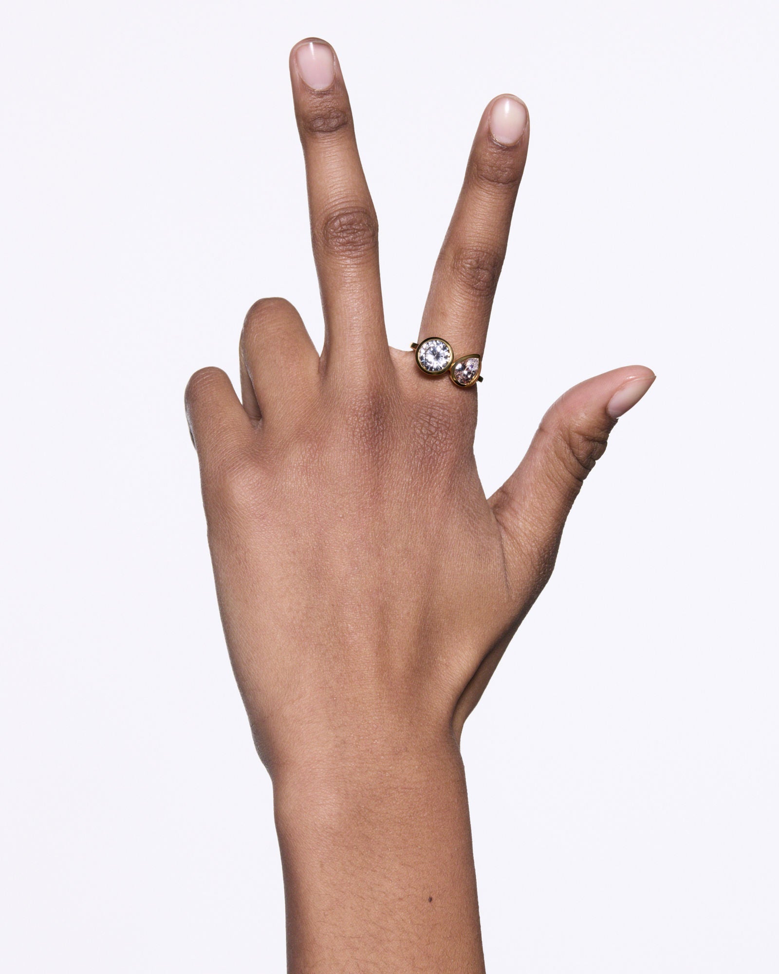 You & Me Gold Plated Ring w. White Zirconia