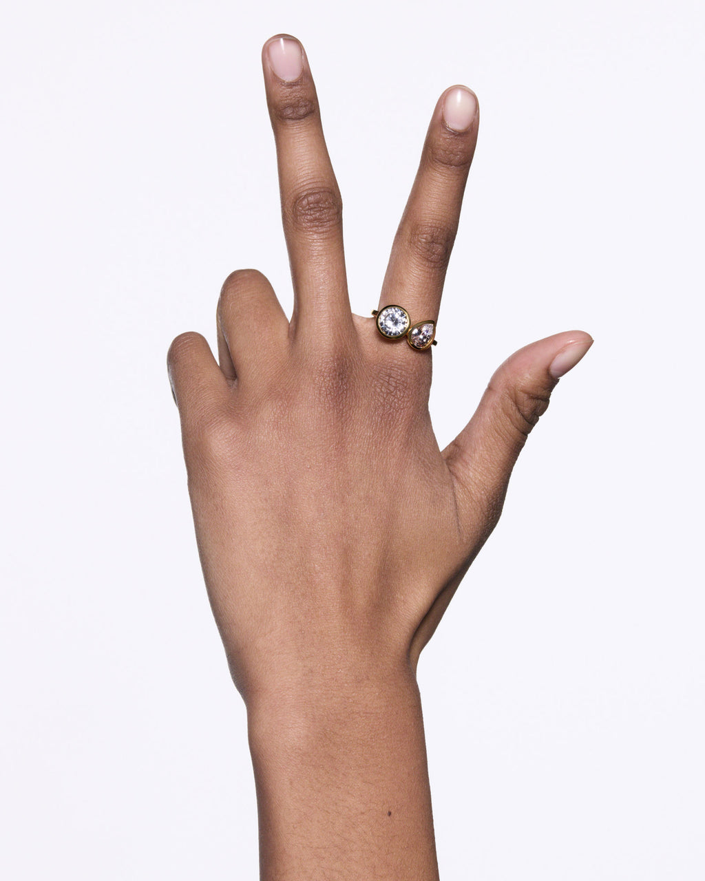 You & Me Gold Plated Ring w. White Zirconia