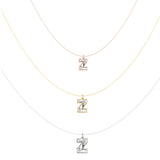 Alphabet 18K Gold, Rosegold or Whitegold Inital Z Pendant w. Solitaire Lab-Grown Diamond