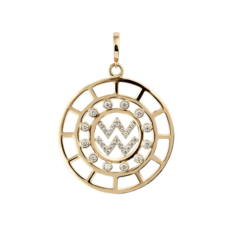 Zodiac Aquarius 18K Gold or Whitegold Pendant w. Diamonds