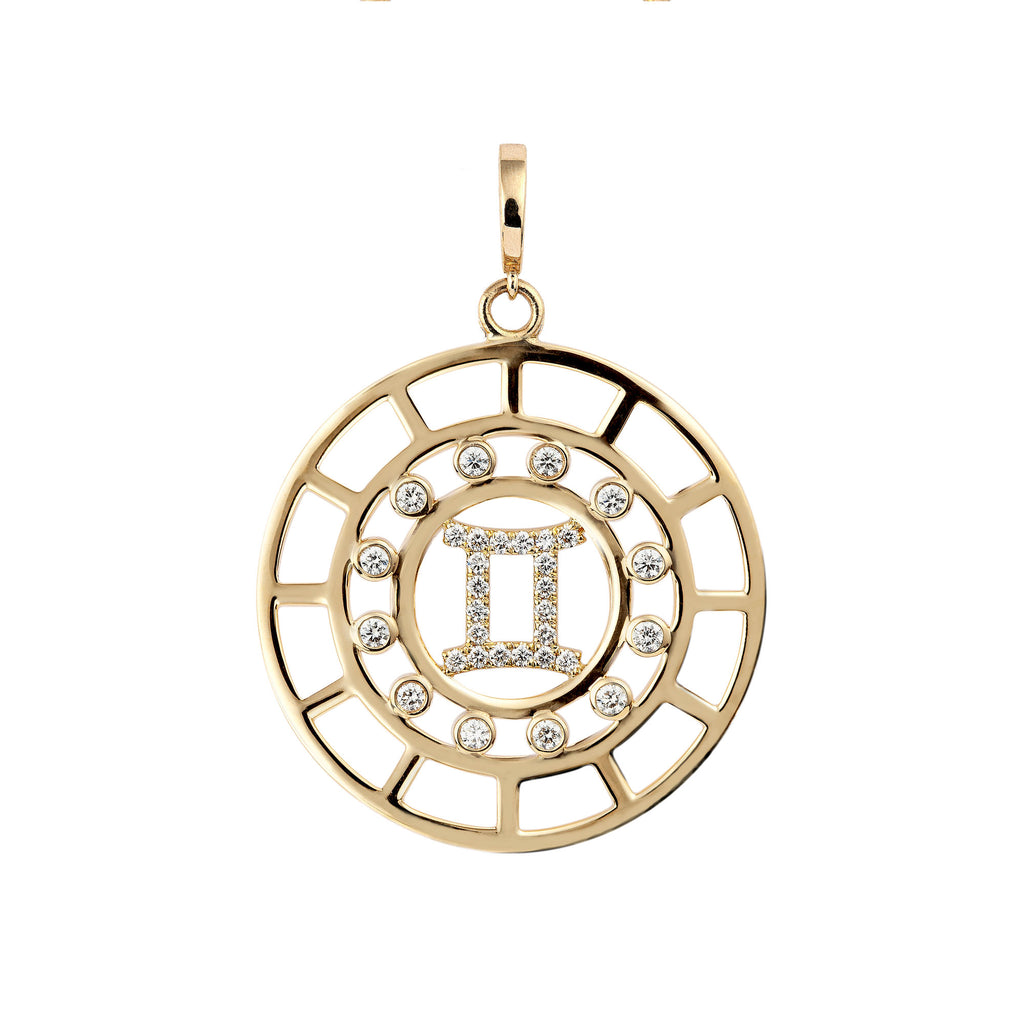 Zodiac Gemini 18K Gold or Whitegold Pendant w. Diamonds