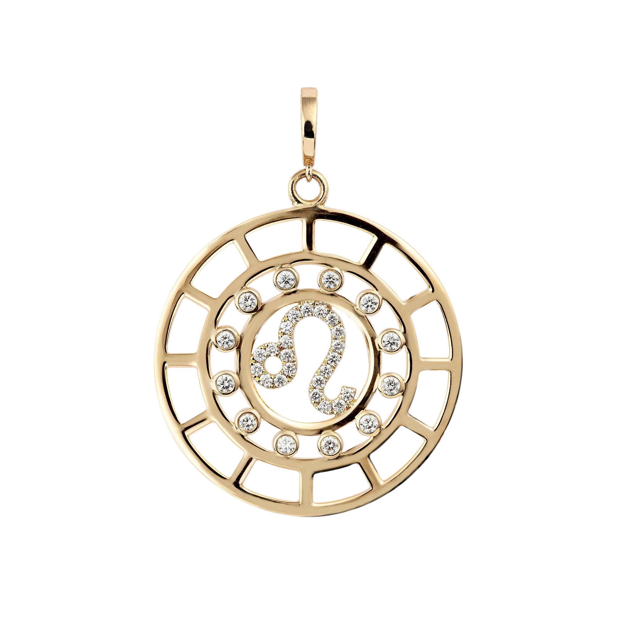 Zodiac Leo 18K Gold or Whitegold Pendant w. Diamonds