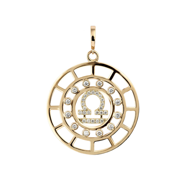 Zodiac Libra 18K Gold or Whitegold Pendant w. Diamonds