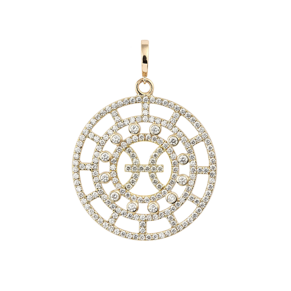 Zodiac Pavé Pisces 18K Gold or Whitegold Pendant w. Diamonds