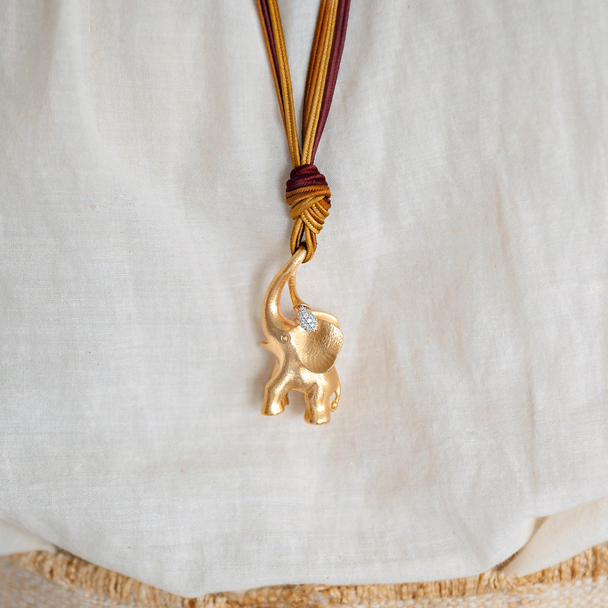 Large Elephant Charm 18K Gold Pendant w. Diamonds