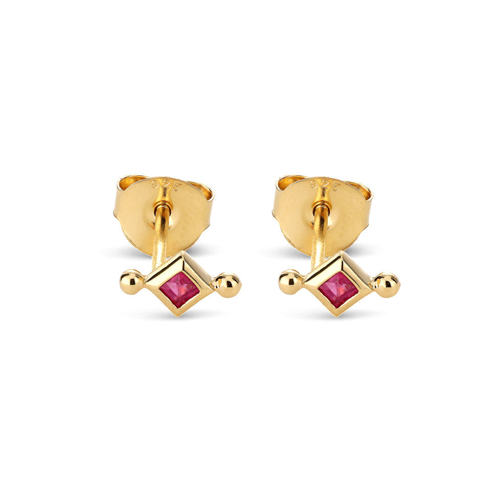 Alma Rubi 14K Gold Plated Stud w. Ruby