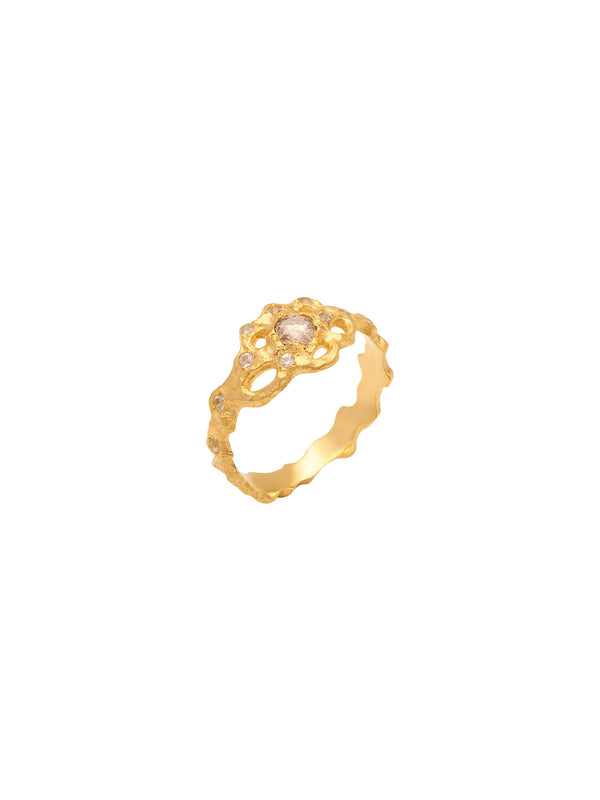 April Geburtsstein 18k Gold Ring w. Diamond & Saphire