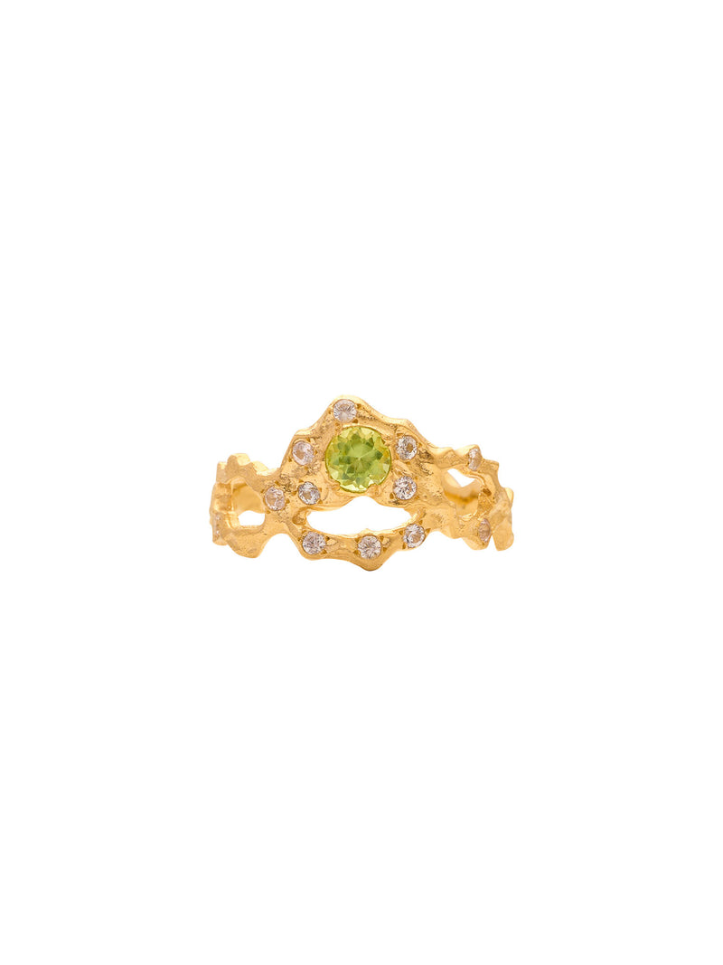 August Birthstone 18K Gold Ring w. Peridot & Sapphires