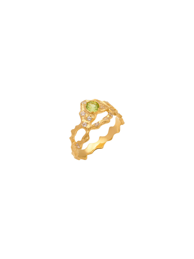 August Birthstone 18K Gold Ring w. Peridot & Sapphires