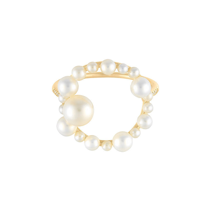 Round Aphrodite 18K Gold Ring w. Diamonds & Pearls