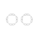 Baguette Circle White Rhodium on Silver Earrings w. Zirconia